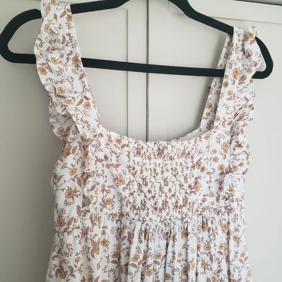 Noralee / Riley and Cru Mustard and White Floral Shirred Maxi Dress size XS - Picture 11 of 13